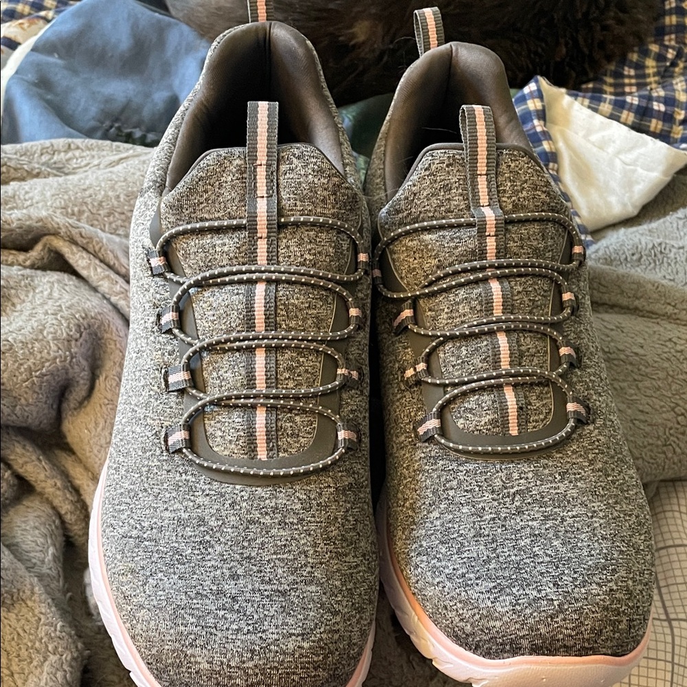 Gray Athletic Sneakers with Pink Accents